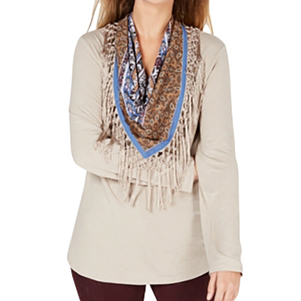 Style & Co. Sz S Womens Beige Solid Pullover Top